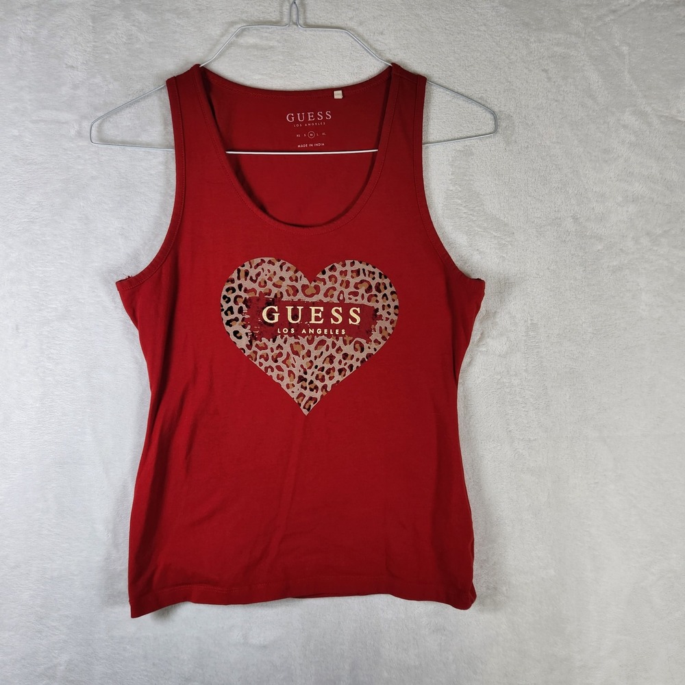 Guess Los Angeles Red Leopard Heart Print Tank Top‎ Medium Casual